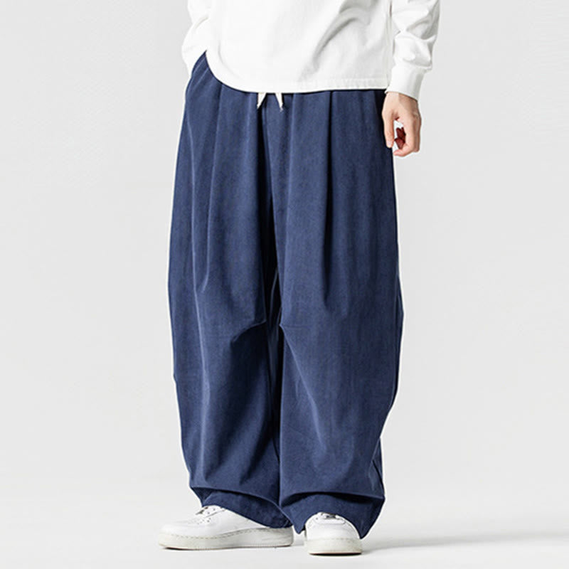 Buddha Stones Winter Drawstring Corduroy Cotton Men's Wide Leg Pants With Pockets - image 2