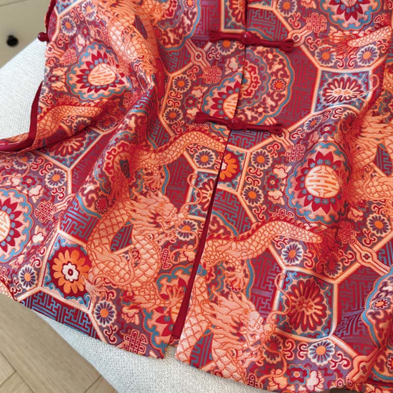 Buddha Stones Frog-Button Dragon Flower Bamboo Jacquard Design Women's Vest Waistcoat Shirt - image 5