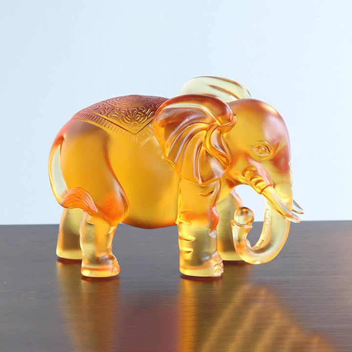 Buddha Stones Yellow Liuli Crystal Elephant Trunk Up Down Design Strength Home Decoration - image 13