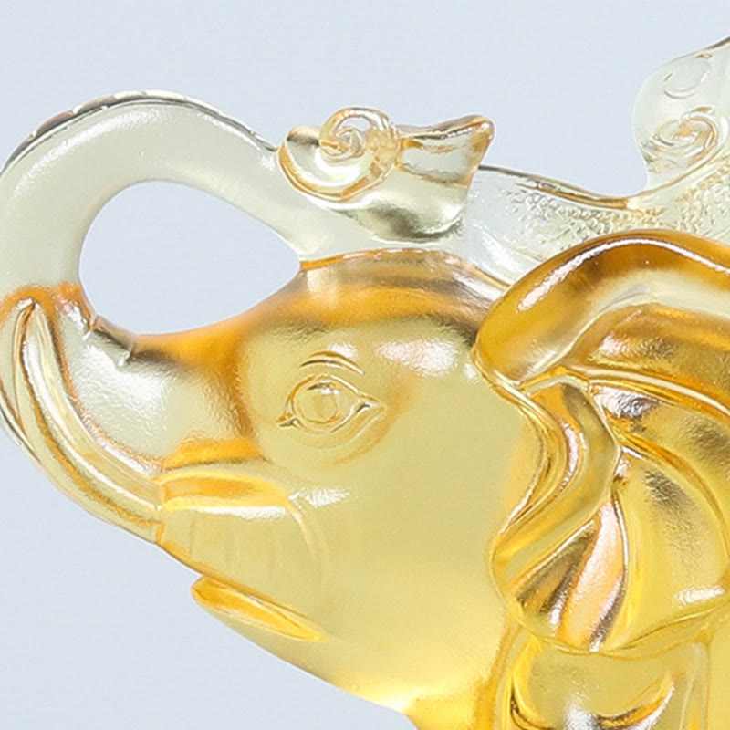 Buddha Stones Yellow Liuli Crystal Elephant Trunk Up Down Design Strength Home Decoration - image 10