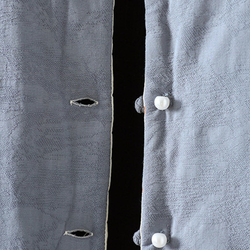 Buddha Stones Frog-button Solid Color Pattern Women's Long Sleeve Cotton Thick Jacket With Floral Cuffs - image 4