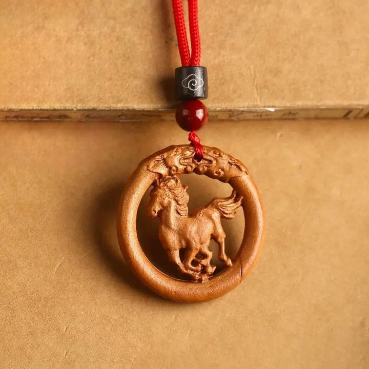 Buddha Stones Peach Wood Chinese Zodiac Year Of The Horse Ward Off Evil Spirits Necklace Pendants - Peach Wood-Horse - Red Rope - image 10