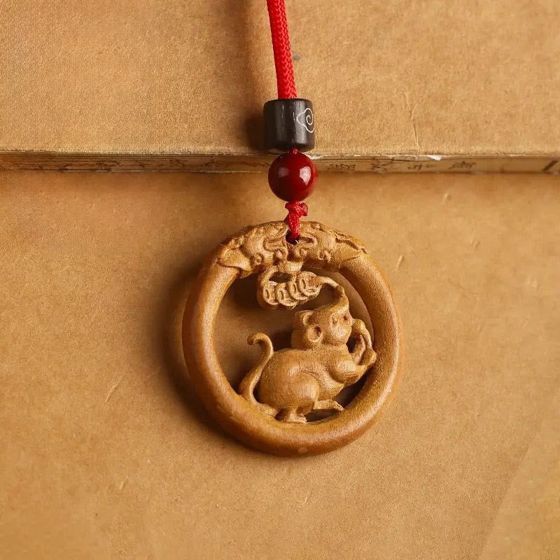 Buddha Stones Peach Wood Chinese Zodiac Year Of The Horse Ward Off Evil Spirits Necklace Pendants - Peach Wood-Rat - Red Rope - image 14