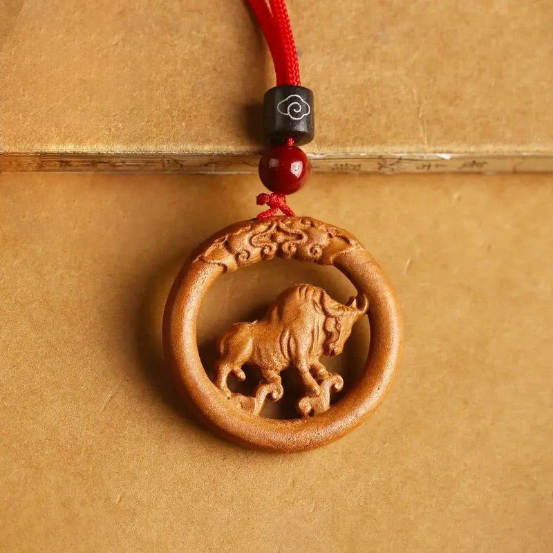 Buddha Stones Peach Wood Chinese Zodiac Year Of The Horse Ward Off Evil Spirits Necklace Pendants - Peach Wood-Ox - Red Rope - image 16