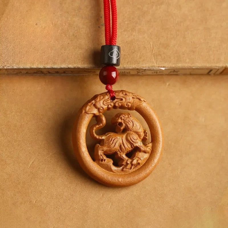 Buddha Stones Peach Wood Chinese Zodiac Year Of The Horse Ward Off Evil Spirits Necklace Pendants - Peach Wood-Tiger - Red Rope - image 18