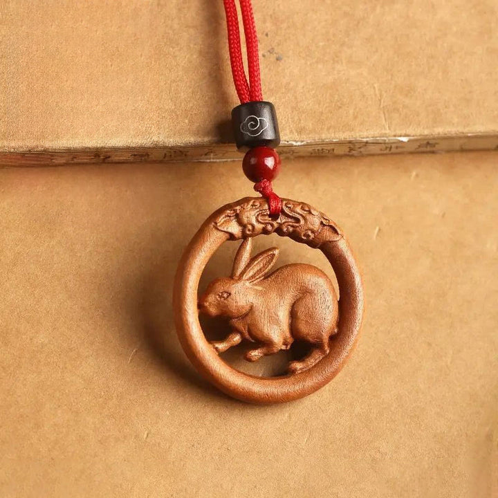 Buddha Stones Peach Wood Chinese Zodiac Year Of The Horse Ward Off Evil Spirits Necklace Pendants - Peach Wood-Rabbit - Red Rope - image 20