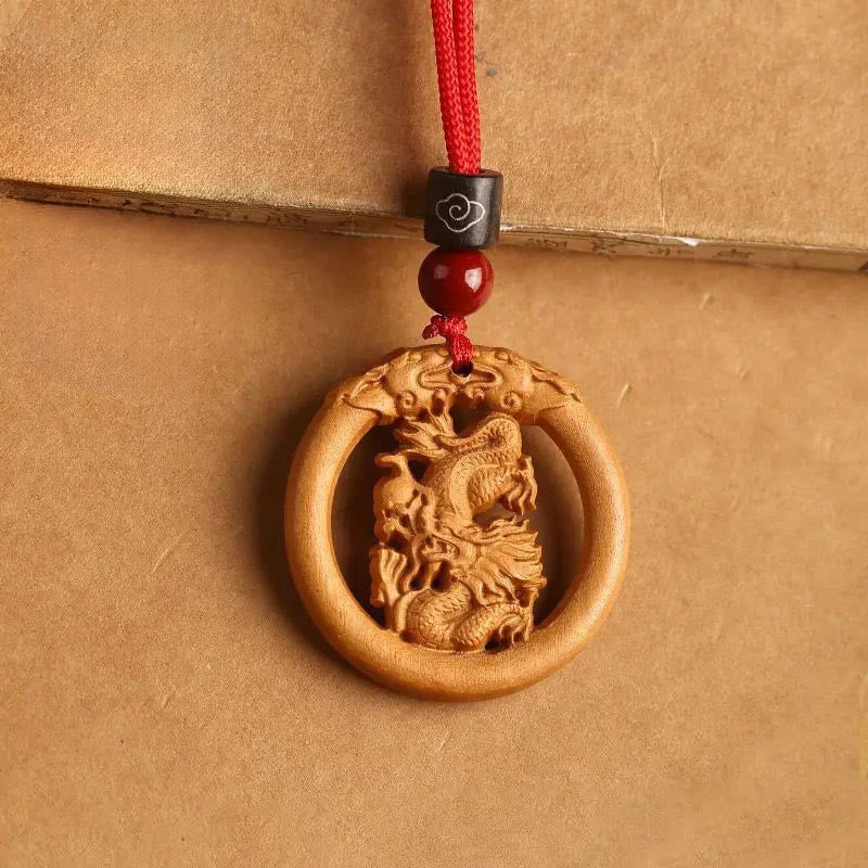 Buddha Stones Peach Wood Chinese Zodiac Year Of The Horse Ward Off Evil Spirits Necklace Pendants - Peach Wood-Dragon - Red Rope - image 22