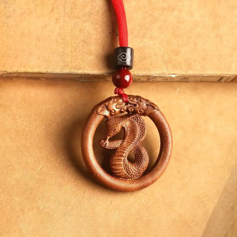 Buddha Stones Peach Wood Chinese Zodiac Year Of The Horse Ward Off Evil Spirits Necklace Pendants - Peach Wood-Snake - Red Rope - image 24