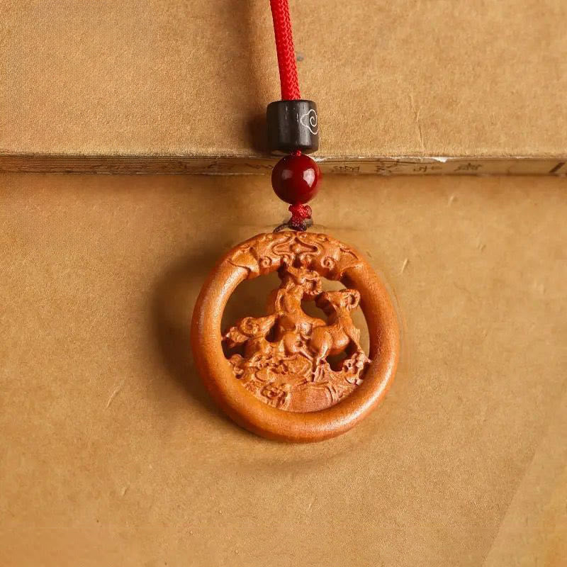 Buddha Stones Peach Wood Chinese Zodiac Year Of The Horse Ward Off Evil Spirits Necklace Pendants - Peach Wood-Goat - Red Rope - image 26