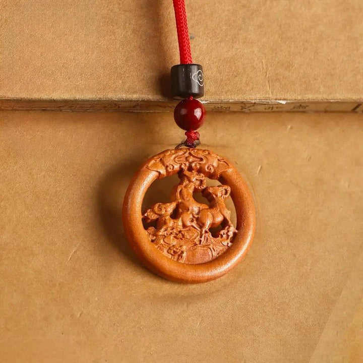 Buddha Stones Peach Wood Chinese Zodiac Year Of The Horse Ward Off Evil Spirits Necklace Pendants - Peach Wood-Goat - Red Rope - image 26