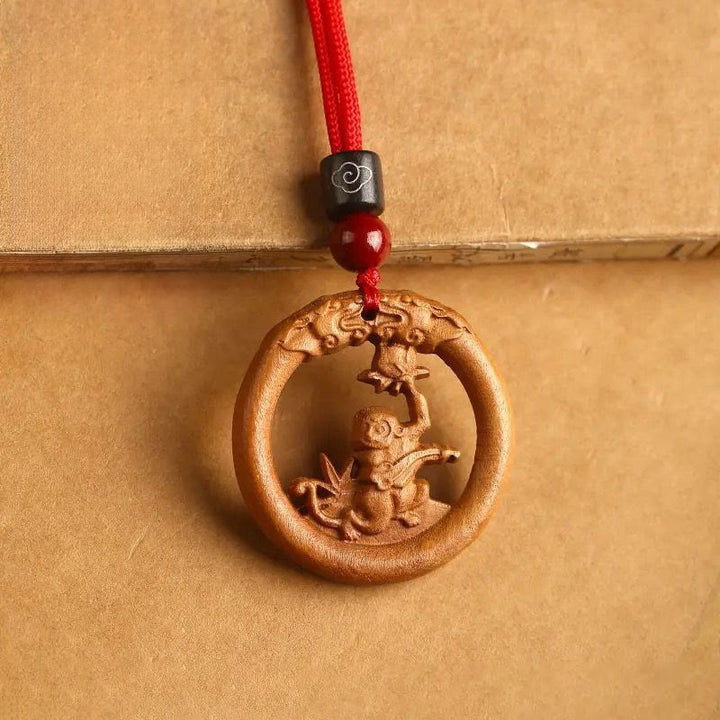 Buddha Stones Peach Wood Chinese Zodiac Year Of The Horse Ward Off Evil Spirits Necklace Pendants - Peach Wood-Monkey - Red Rope - image 28