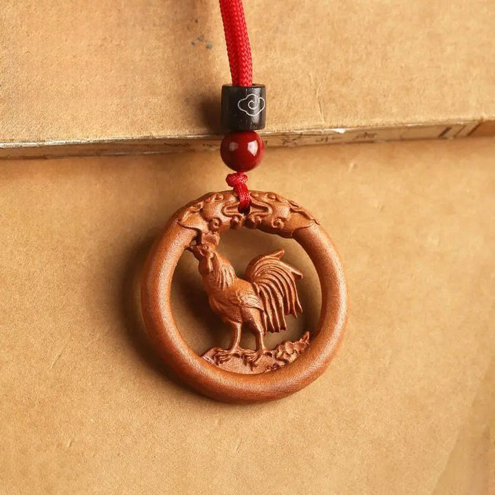 Buddha Stones Peach Wood Chinese Zodiac Year Of The Horse Ward Off Evil Spirits Necklace Pendants - Peach Wood-Rooster - Red Rope - image 30