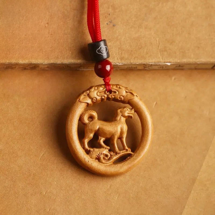 Buddha Stones Peach Wood Chinese Zodiac Year Of The Horse Ward Off Evil Spirits Necklace Pendants - Peach Wood-Dog - Red Rope - image 32