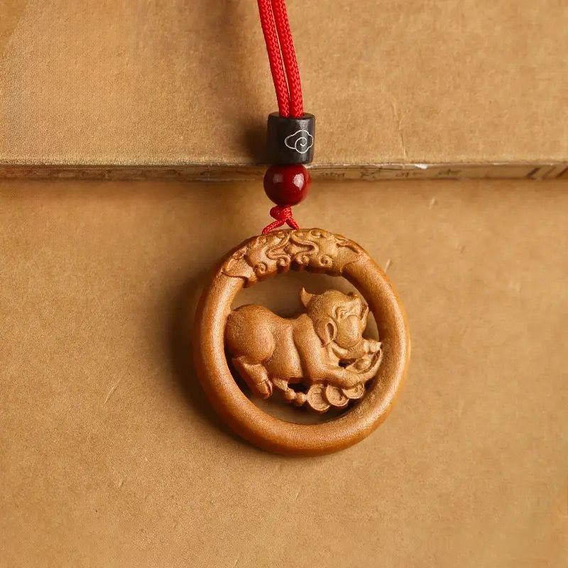 Buddha Stones Peach Wood Chinese Zodiac Year Of The Horse Ward Off Evil Spirits Necklace Pendants - Peach Wood-Pig - Red Rope - image 34