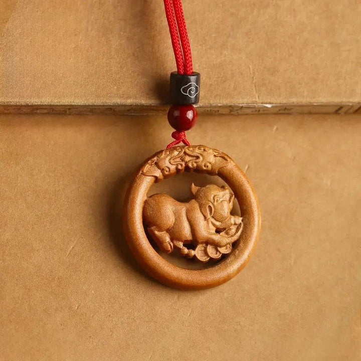 Buddha Stones Peach Wood Chinese Zodiac Year Of The Horse Ward Off Evil Spirits Necklace Pendants - Peach Wood-Pig - Red Rope - image 34