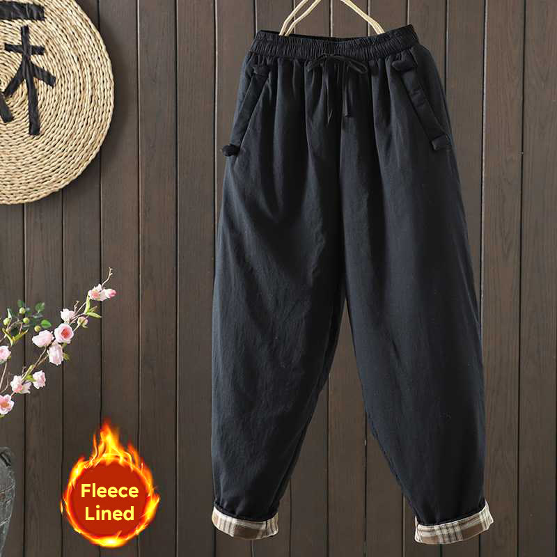 Buddha Stones Women's Winter Drawstring Fleece-Lined Thermal Harem Pants With Pockets - Black - US8-10，UK/AU12-14，EU40-42 (2XL) - image 10