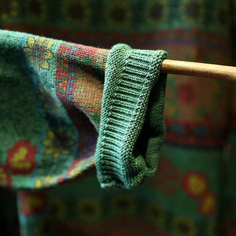 Buddha Stones Winter Color-block Flower Pattern Mock Neck Long Sleeve Women's Cotton Sweater - image 9