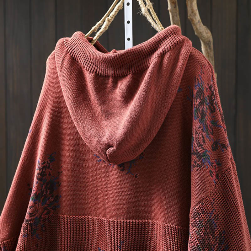 Buddha Stones Women's Knitted Floral Long Sleeve Hooded Sweater - image 7