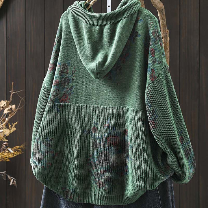 Buddha Stones Women's Knitted Floral Long Sleeve Hooded Sweater - image 13
