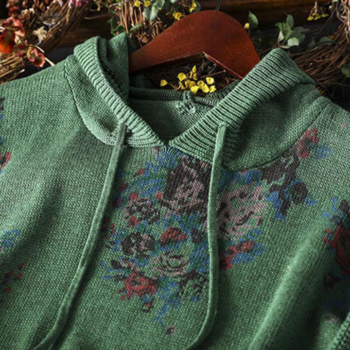 Buddha Stones Women's Knitted Floral Long Sleeve Hooded Sweater - image 16