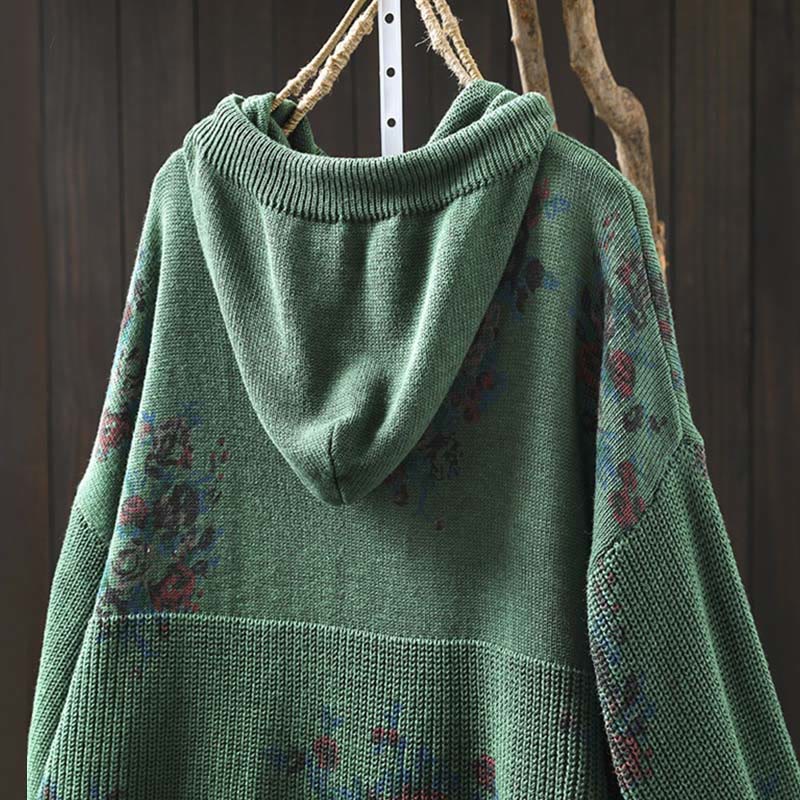 Buddha Stones Women's Knitted Floral Long Sleeve Hooded Sweater - image 15