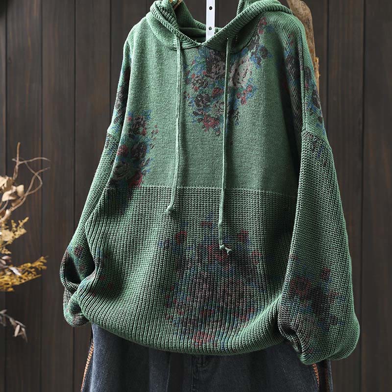 Buddha Stones Women's Knitted Floral Long Sleeve Hooded Sweater - image 12
