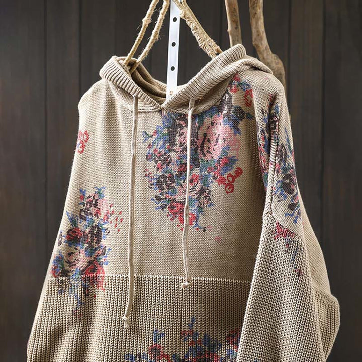 Buddha Stones Women's Knitted Floral Long Sleeve Hooded Sweater - image 1