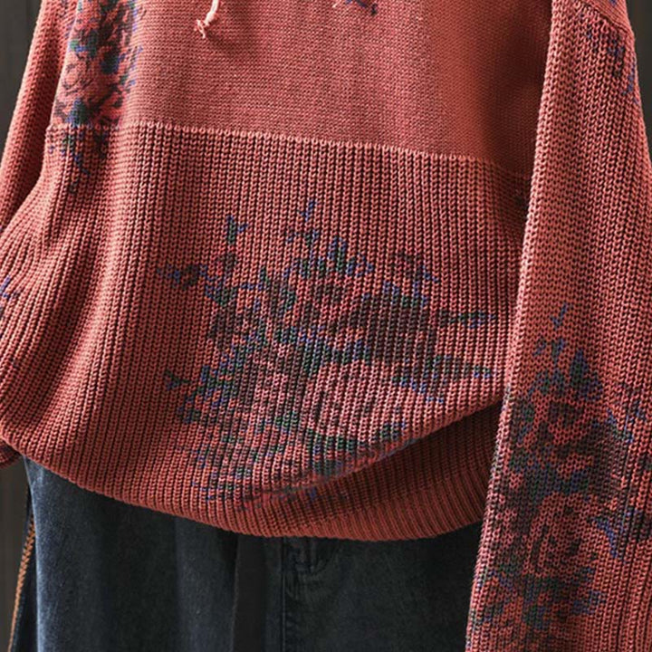 Buddha Stones Women's Knitted Floral Long Sleeve Hooded Sweater - image 8