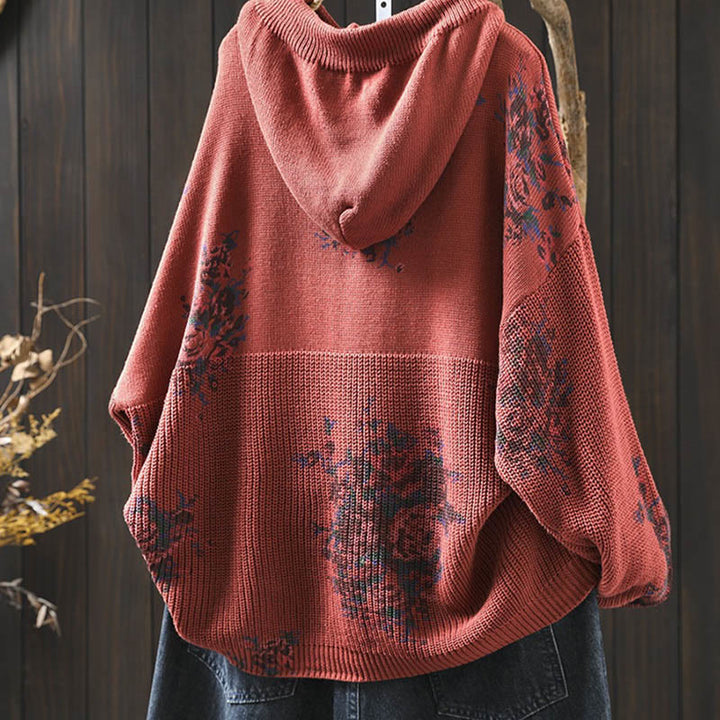 Buddha Stones Women's Knitted Floral Long Sleeve Hooded Sweater - image 5
