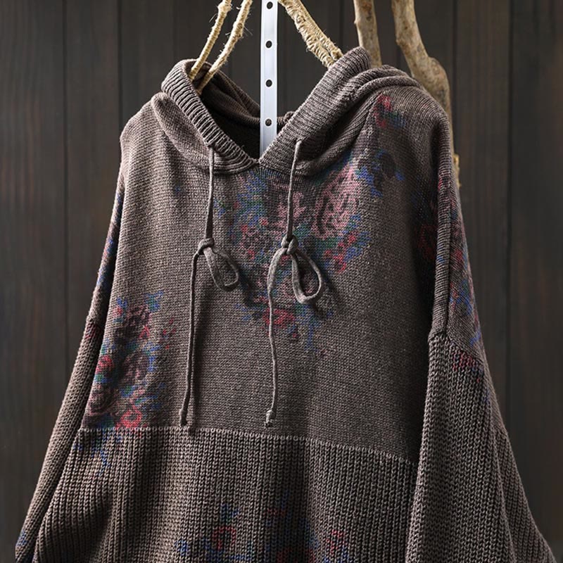 Buddha Stones Women's Knitted Floral Long Sleeve Hooded Sweater - image 23