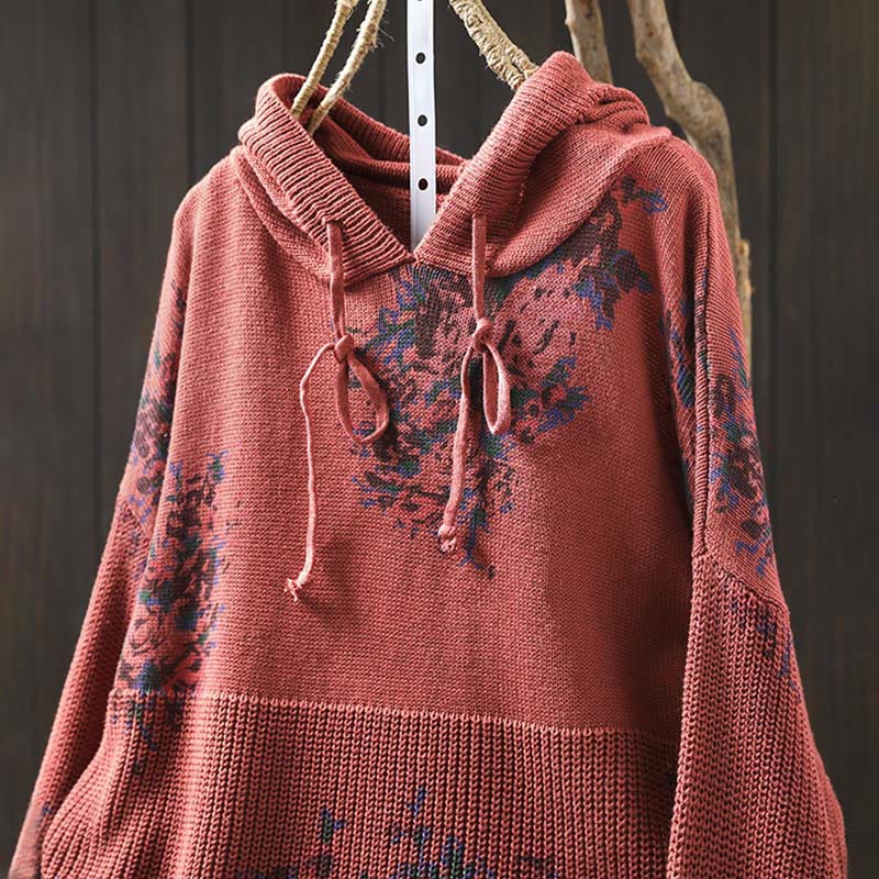 Buddha Stones Women's Knitted Floral Long Sleeve Hooded Sweater - image 6