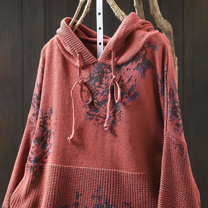 Buddha Stones Women's Knitted Floral Long Sleeve Hooded Sweater - image 6