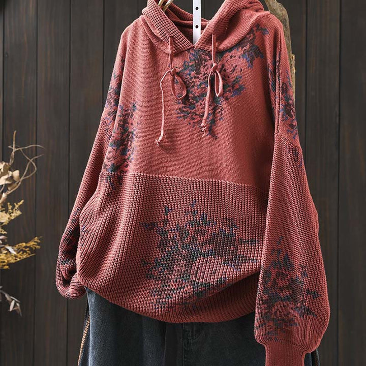 Buddha Stones Women's Knitted Floral Long Sleeve Hooded Sweater - image 4