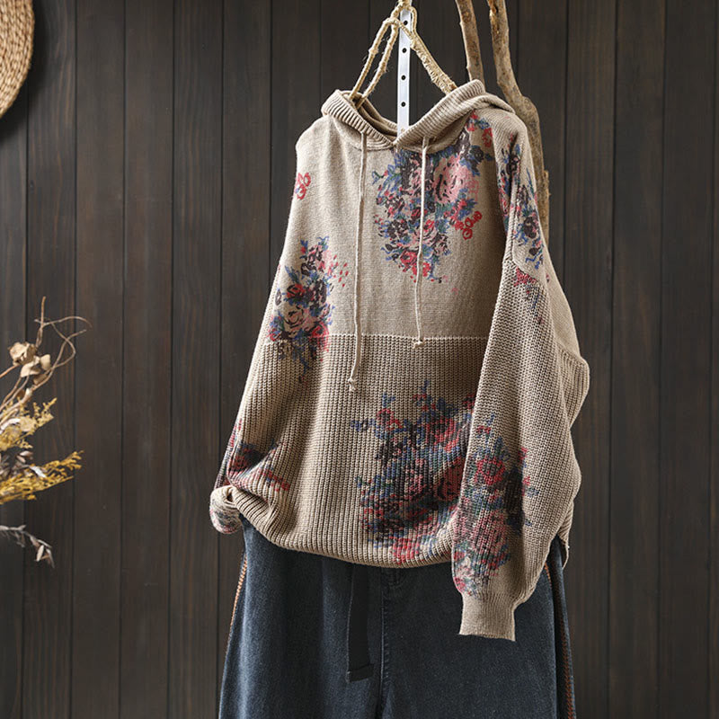 Buddha Stones Women's Knitted Floral Long Sleeve Hooded Sweater - BurlyWood - US4-6，UK/AU8-10，EU36-38 (F) - image 0