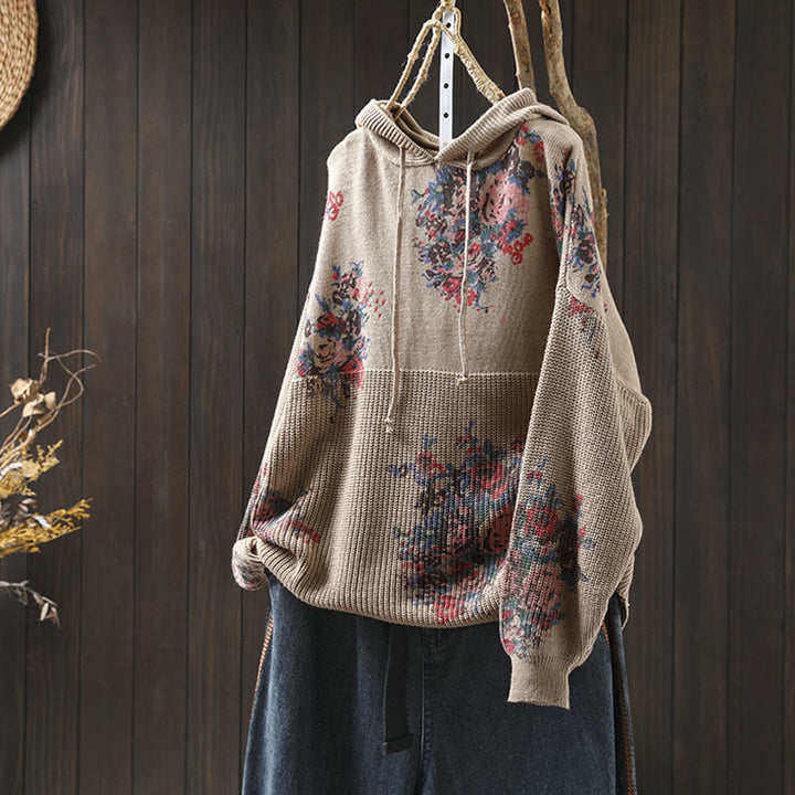 Buddha Stones Women's Knitted Floral Long Sleeve Hooded Sweater - BurlyWood - US4-6，UK/AU8-10，EU36-38 (F) - image 0