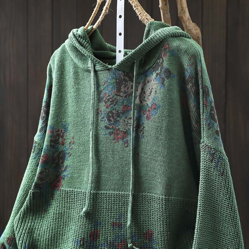 Buddha Stones Women's Knitted Floral Long Sleeve Hooded Sweater - image 14