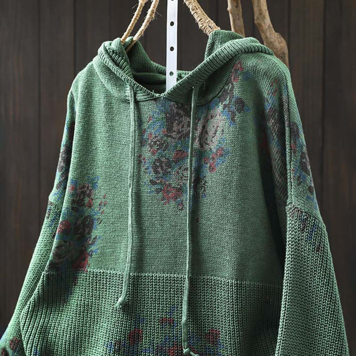 Buddha Stones Women's Knitted Floral Long Sleeve Hooded Sweater - image 14