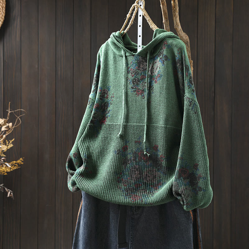 Buddha Stones Women's Knitted Floral Long Sleeve Hooded Sweater - MediumSeaGreen - US4-6，UK/AU8-10，EU36-38 (F) - image 10
