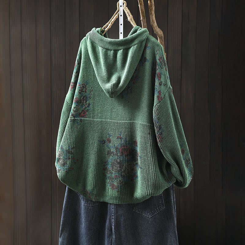 Buddha Stones Women's Knitted Floral Long Sleeve Hooded Sweater - image 11