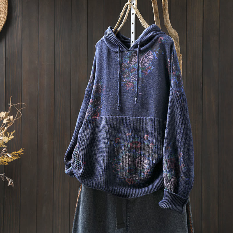 Buddha Stones Women's Knitted Floral Cotton Long Sleeve Hooded Sweater - DarkBlue - US4-6，UK/AU8-10，EU36-38 (F) - image 20