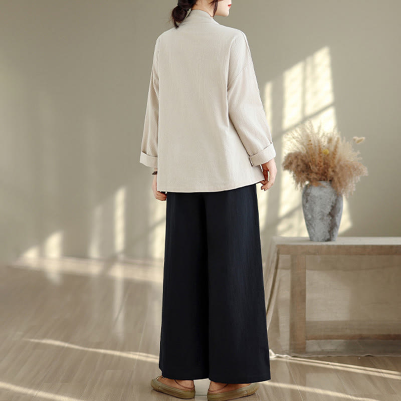 Buddha Stones 2Pcs V-Neck Long Sleeve Shirt Wide Leg Pants Zen Meditation Women's Set - image 2