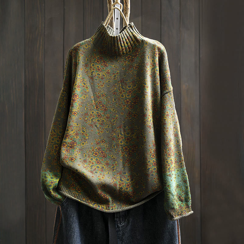 Buddha Stones Women's Knitted Floral Cotton Ribbed Hem Long Sleeve Mock Neck Sweater - Olive - US4-6，UK/AU8-10，EU36-38 (F) - image 20