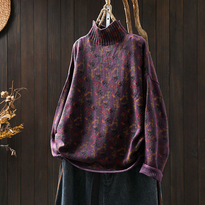 Buddha Stones Knitted Plant Pattern Long Sleeve Mock Neck Women's Cotton Sweater - DarkMagenta - US4-6，UK/AU8-10，EU36-38 (F) - image 6