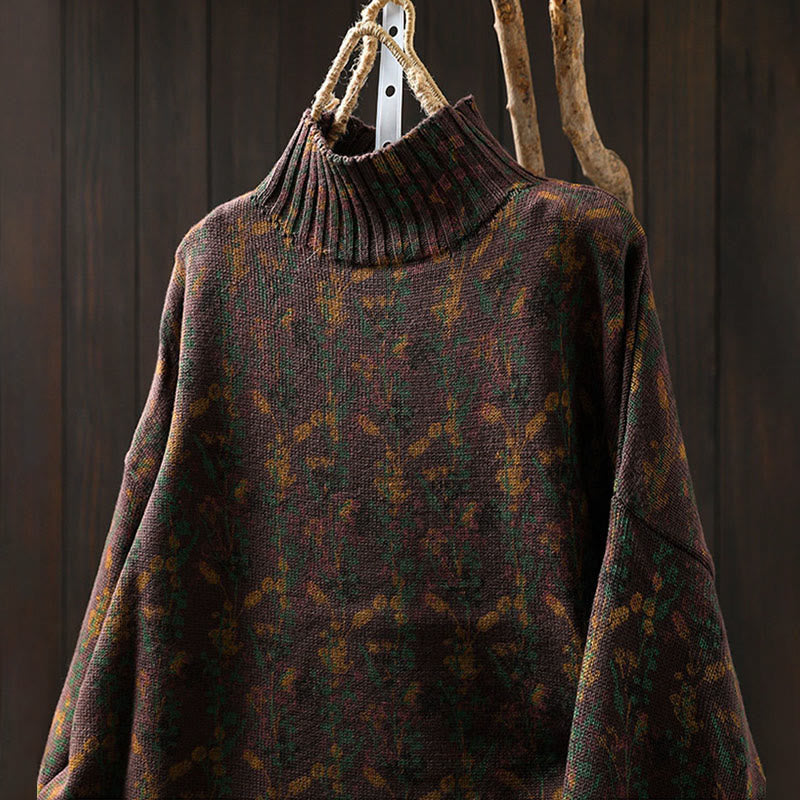 Buddha Stones Knitted Plant Pattern Long Sleeve Mock Neck Women's Cotton Sweater - image 23