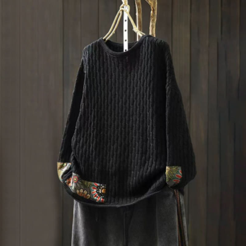 Buddha Stones Winter Patchwork Design Long Sleeve Crew Neck Women's Sweater - Black - US4-12，UK/AU8-16，EU36-44 (F) - image 10