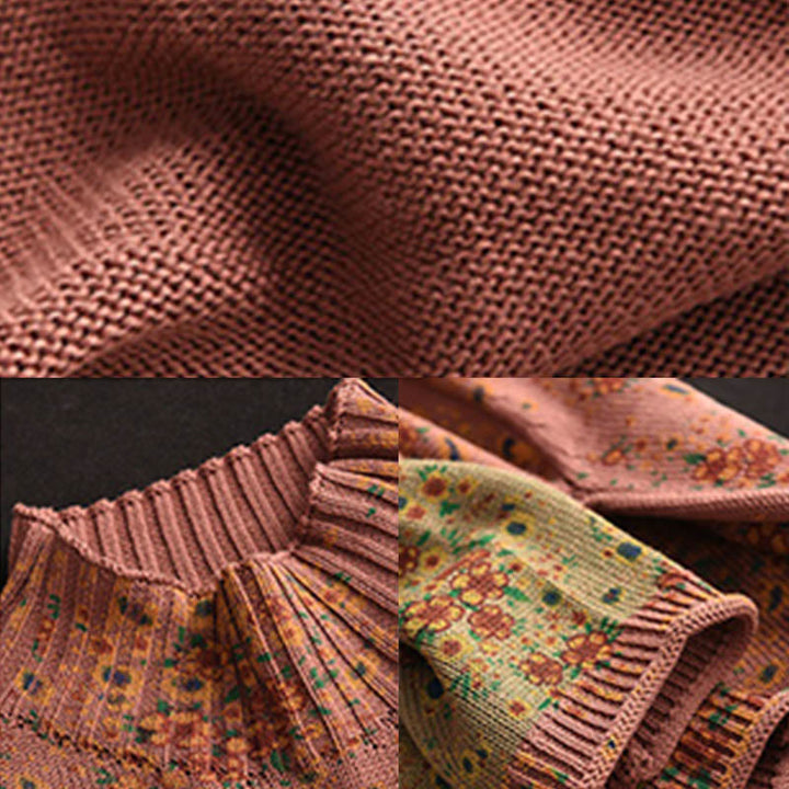 Buddha Stones Fall Printing Floral Long Sleeve Mock Neck Women's Knitted Cotton Sweater - image 7