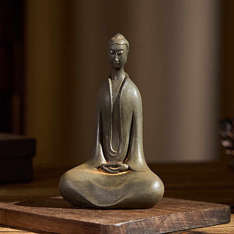 Buddha Stones Handmade Sakyamuni Buddha Iron Powder Rust Cast Resin Statue Home Decoration - image 2