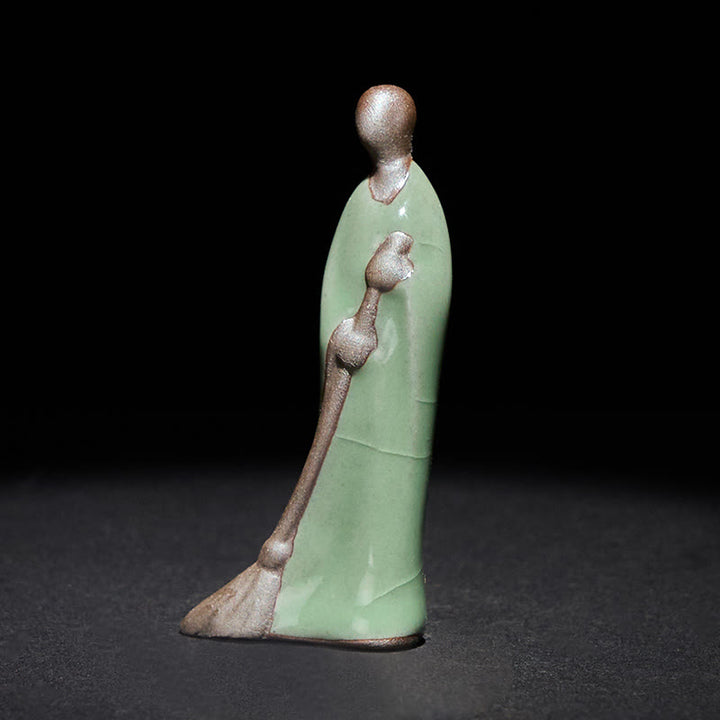 Buddha Stones Small Formless Buddha Sweeping Monk Ceramic Statue Home Decoration 3.5*1.5*7cm - image 3