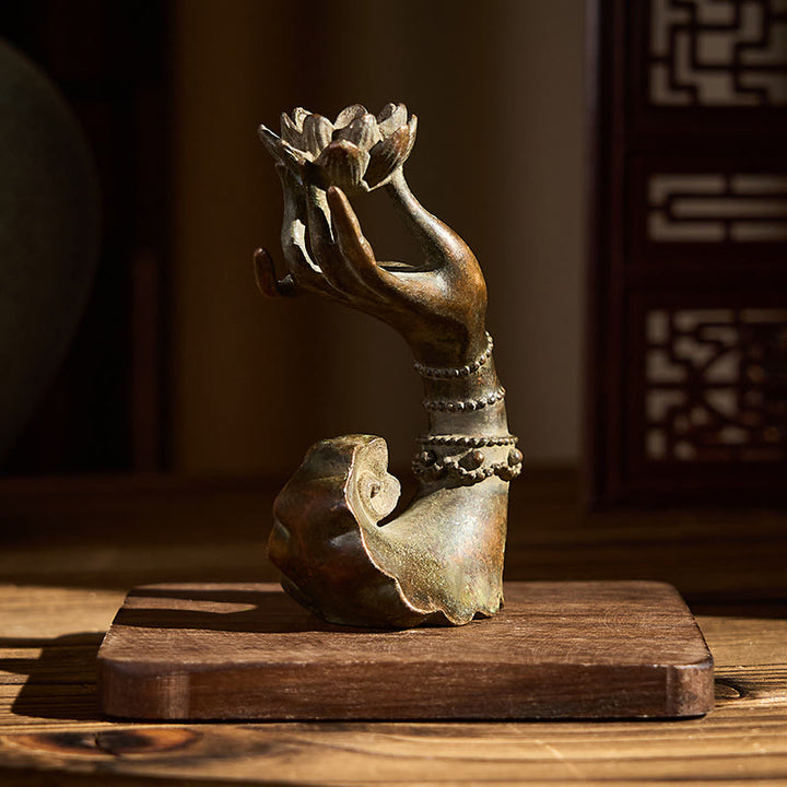 Buddha Stones Classic Buddha's Hand Lotus Alloy Home Decoration 4.7*2.9*8.4 cm - image 4