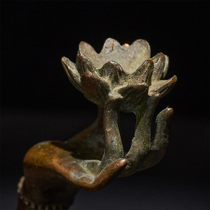 Buddha Stones Classic Buddha's Hand Lotus Alloy Home Decoration 4.7*2.9*8.4 cm - image 8